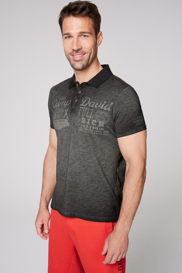 Poloshirt aus Flammgarn mit Vintage Print