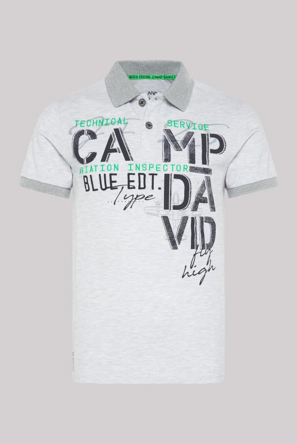Poloshirt aus Pikee mit Artworks white melange