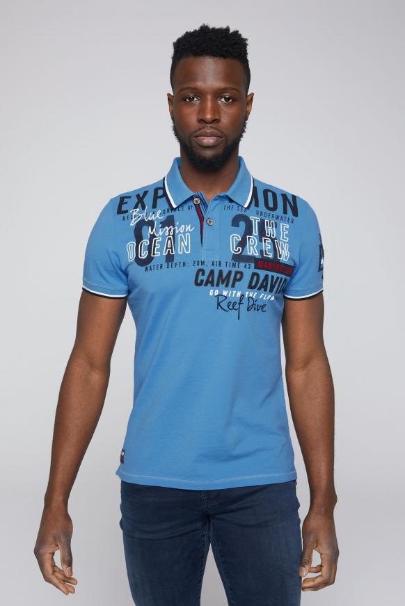Poloshirt aus Pikee mit Label-Applikationen scuba blue
