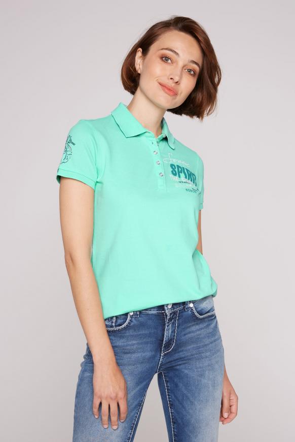 Poloshirt aus Pikee mit Rücken-Artwork ocean aqua