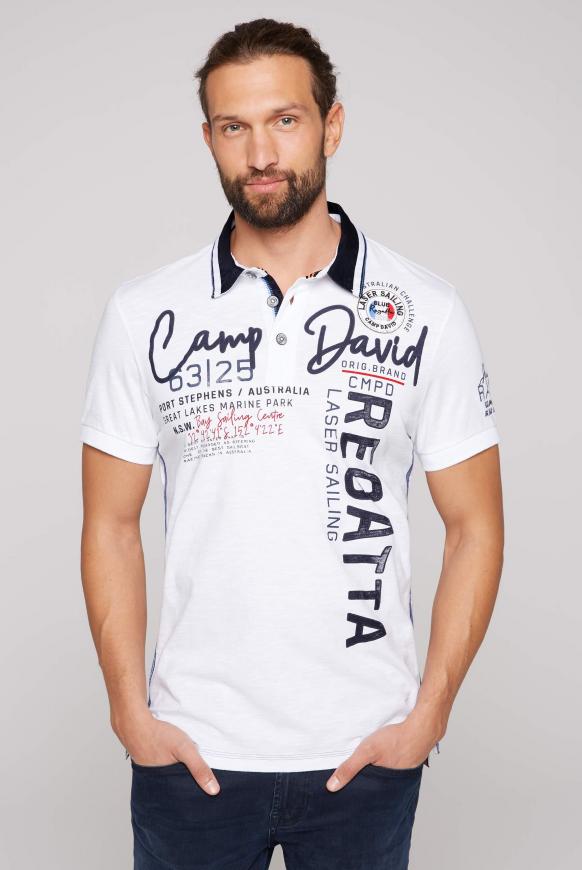 Poloshirt mit Artworks und Kontrastkragen opticwhite