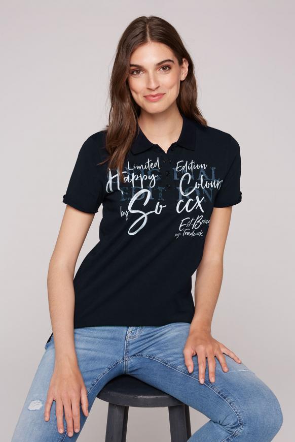Poloshirt mit Print und Pailletten
