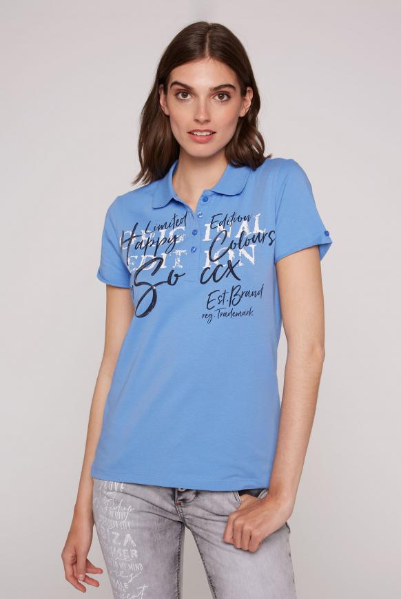 Poloshirt mit Print und Pailletten soft blue