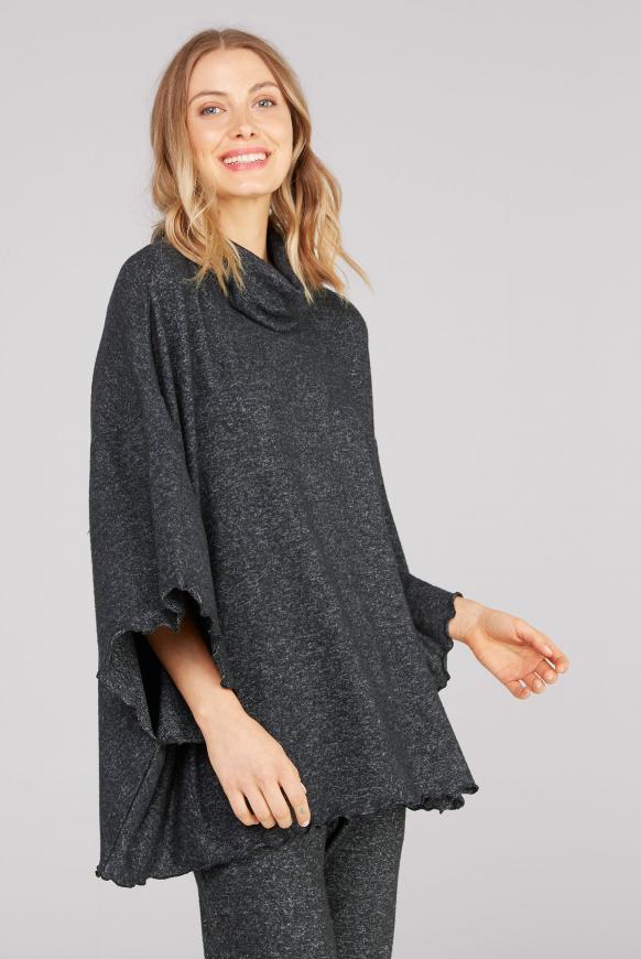 Poncho aus Strickfleece mit weitem Rollkragen