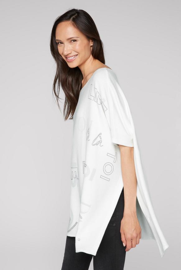 Poncho mit Wording Print und Glitzersteinen