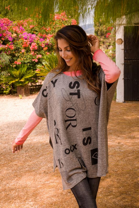 Poncho mit Wording Print und Glitzersteinen