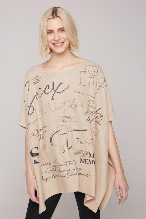 Poncho mit Wording Print und Glitzersteinen