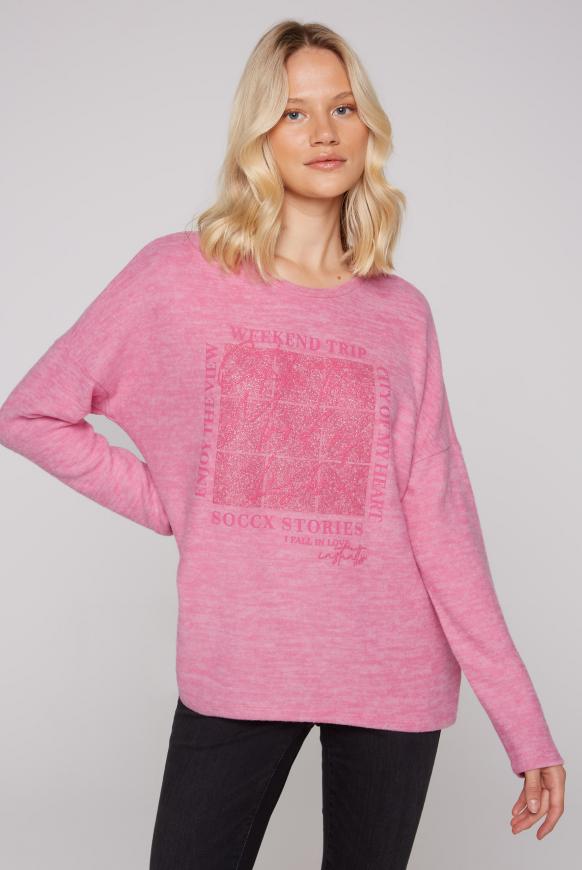 Pullover aus Flauschstrick mit tonigem Glitter Print happy pink mel.