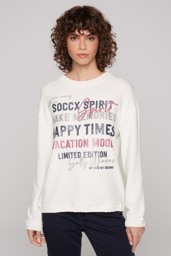 Pullover im Materialmix mit Glitzer-Print