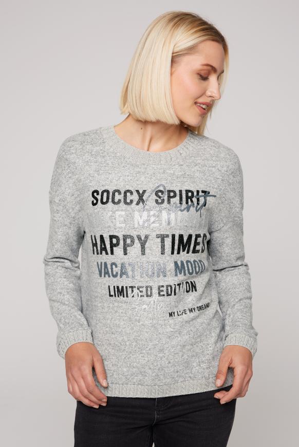 Pullover im Materialmix mit Glitzer-Print