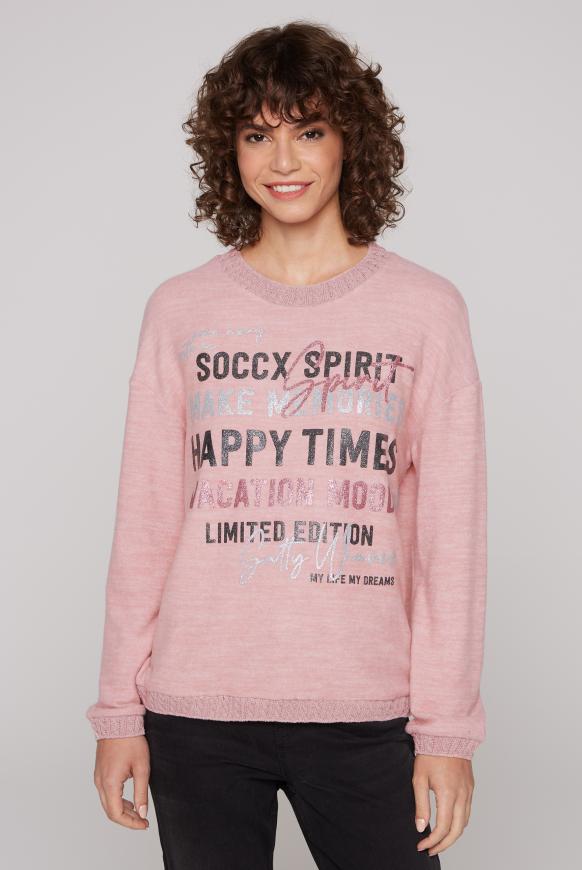 Pullover im Materialmix mit Glitzer-Print