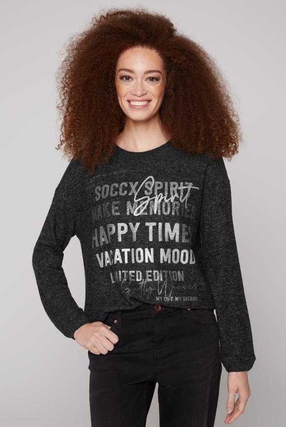 Pullover im Materialmix mit Glitzer-Print