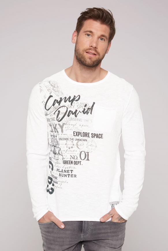 Pullover in Linksstrick mit Label Prints opticwhite