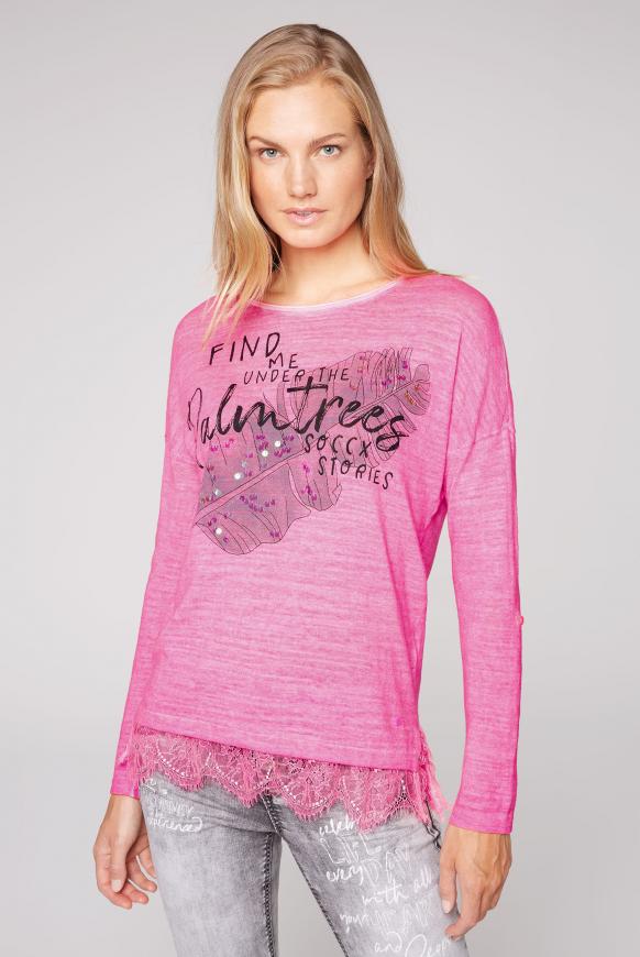 Pullover mit Artwork und Spitzensaum