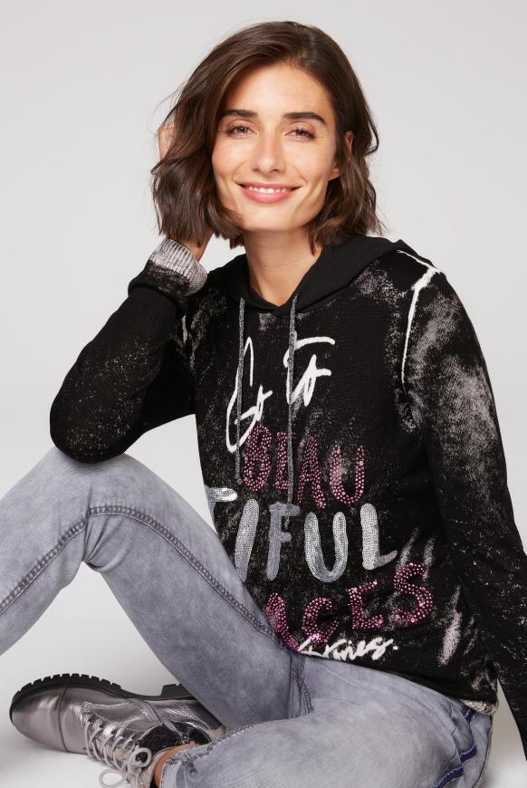 Pullover mit Innendruck, Kapuze und Artwork