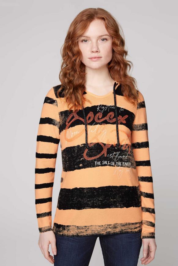 Pullover mit Kapuze, Streifen und Artwork