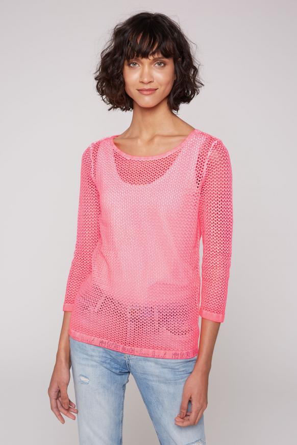 Pullover mit Mesh-Struktur und 3/4-Ärmeln tropical pink