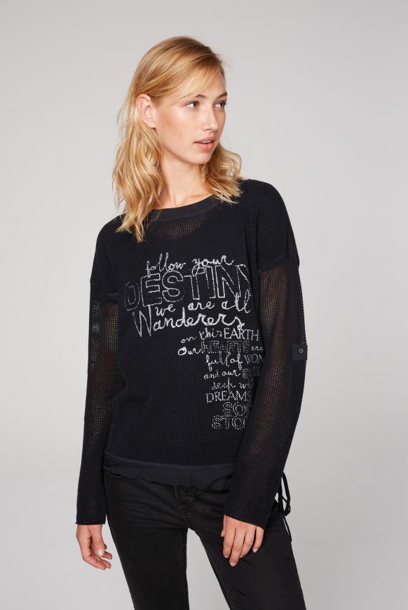Pullover mit Meshstruktur und Foliendruck