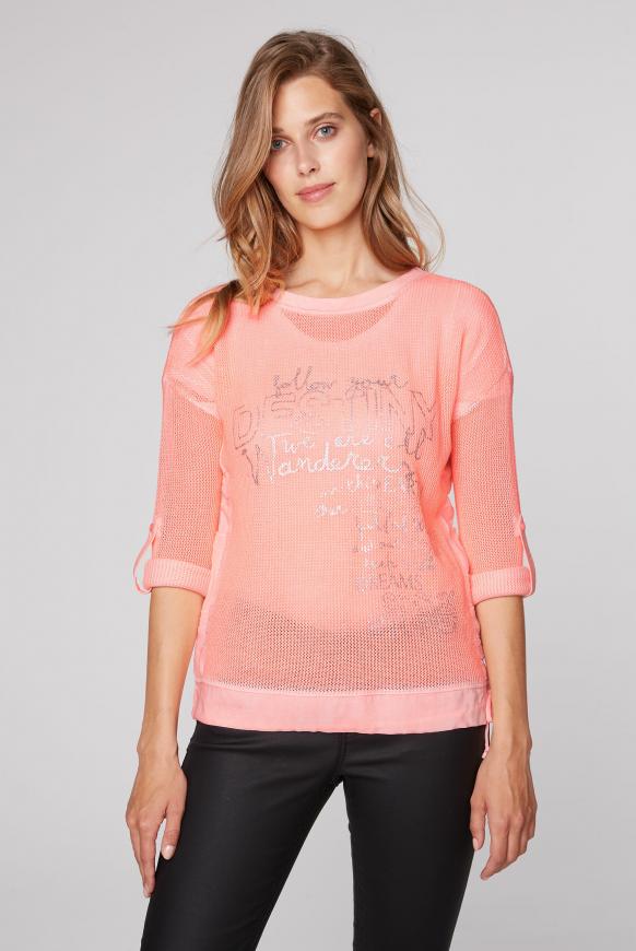 Pullover mit Meshstruktur und Foliendruck