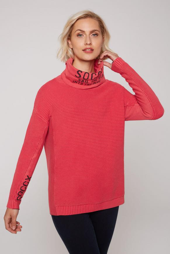 Pullover mit Rollkragen und Intarsien-Strick red glow