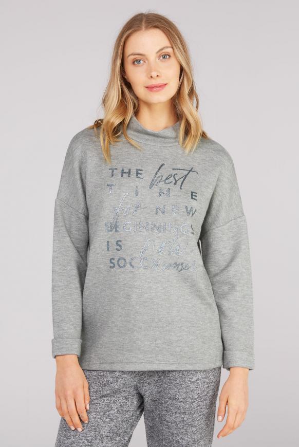 Pullover mit Stehkragen und Glitter Print