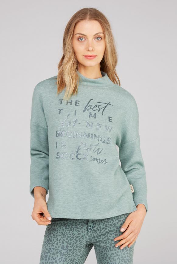 Pullover mit Stehkragen und Glitter Print