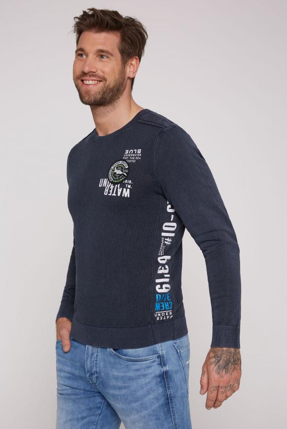 Pullover mit Strickmuster und Artworks blue navy