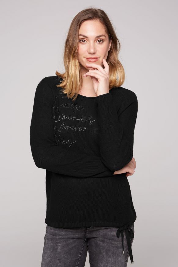 Pullover mit Strickmuster und Bindebandsaum black