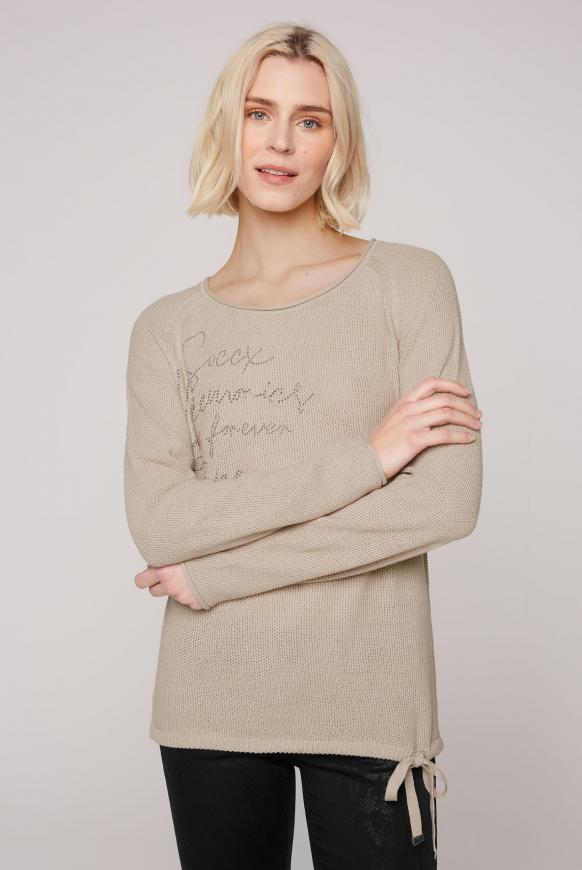 Pullover mit Strickmuster und Bindebandsaum cool sand