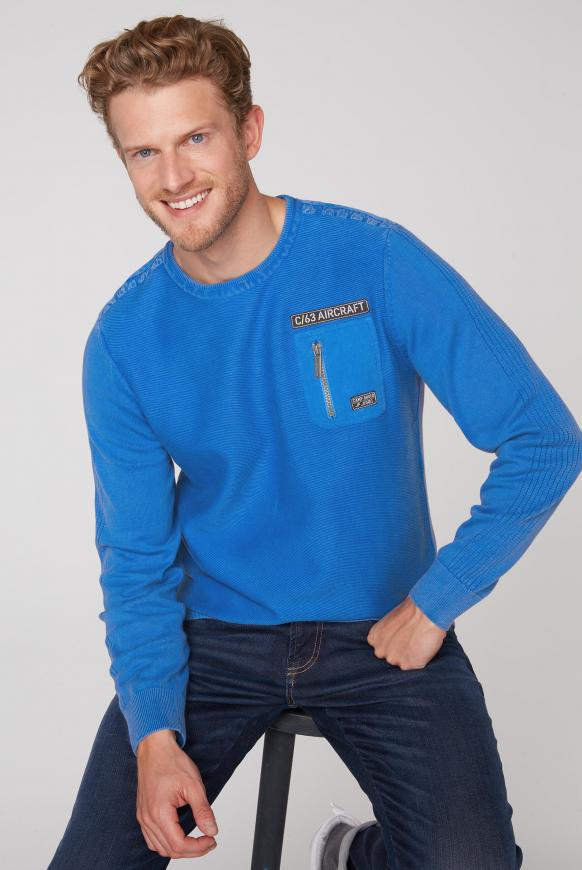 Pullover mit Strickmustern und Tasche neon blue