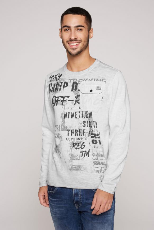 Pullover mit Used Look, Print und Tasche