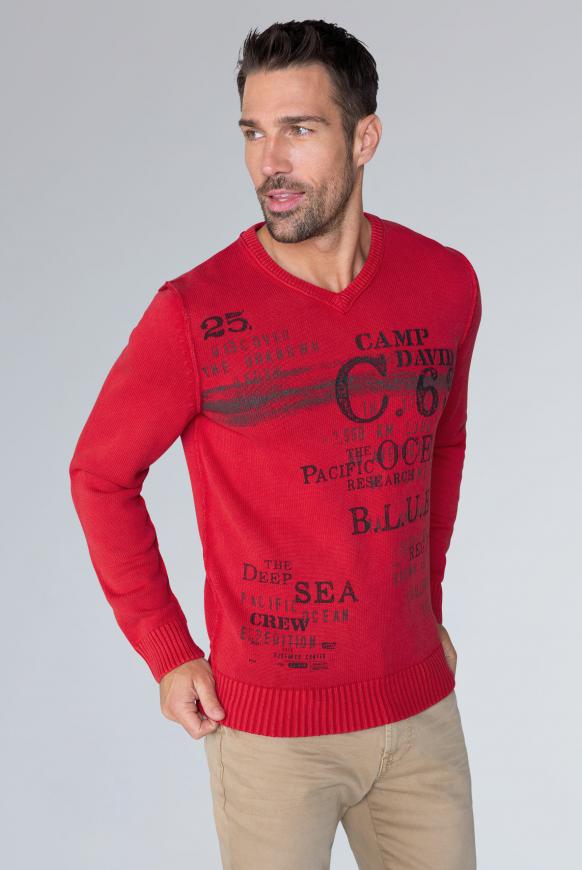 Pullover mit V-Neck und Vintage Print