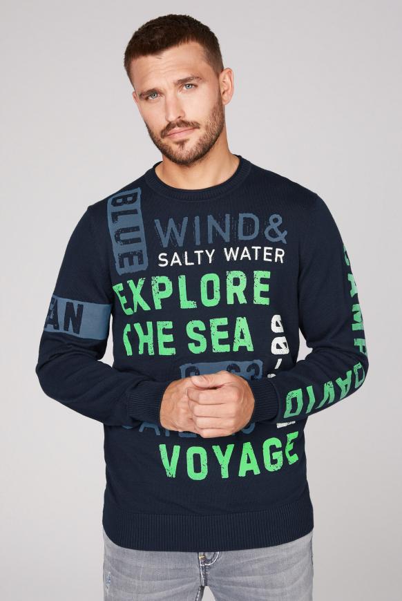 Pullover mit Wording Prints im Used Look