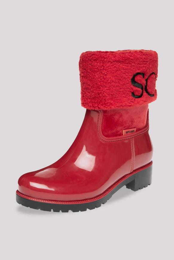 Regenstiefel mit Fake-Fur-Schaft und Logo
