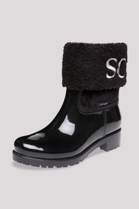 Regenstiefel mit Fake-Fur-Schaft und Logo