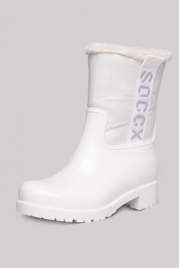 Regenstiefel mit Logo-Tape und Fake Fur