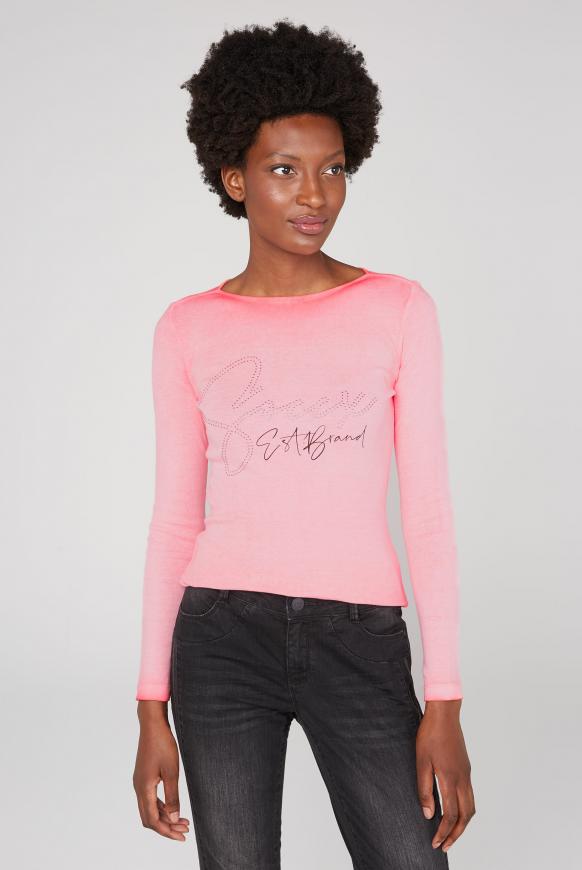 Rippshirt mit U-Boot-Ausschnitt und Logo