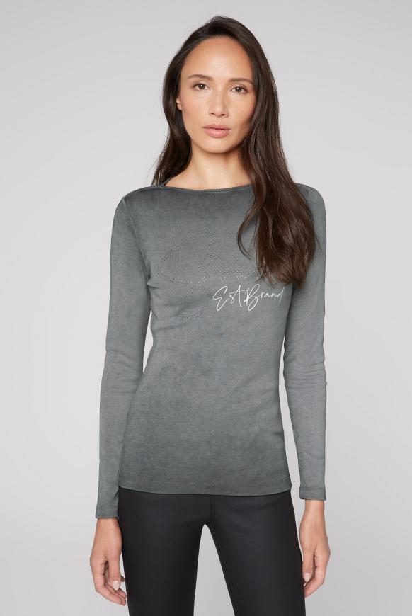 Rippshirt mit U-Boot-Ausschnitt und Logo