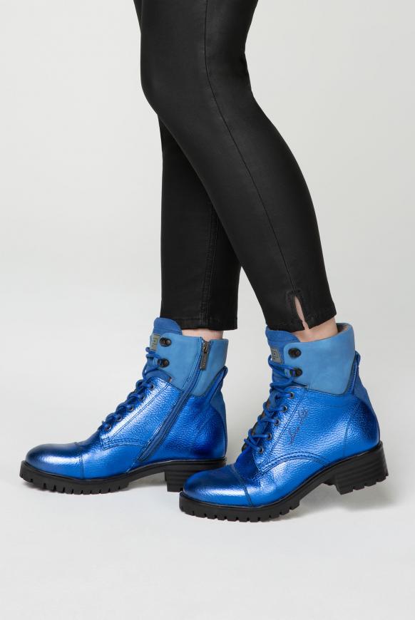 Schnürboots aus Leder mit Metallic-Coating