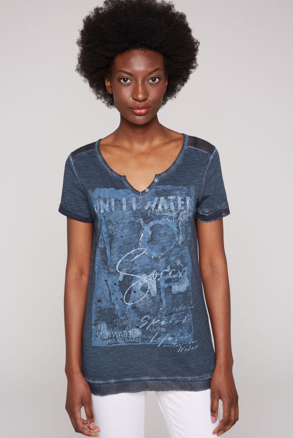 Serafino-Shirt mit Mesh-Details und Print