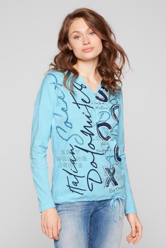 Serafino-Shirt mit Wording Print