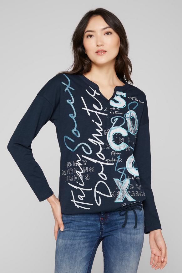 Serafino-Shirt mit Wording Print