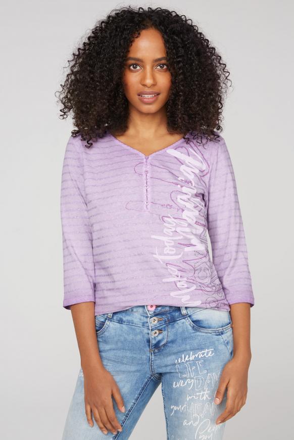 Serafino-Shirt Oil Dyed mit Glitter-Streifen