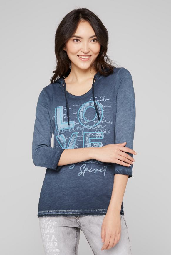 Shirt mit 3/4-Arm und Mesh-Kapuze