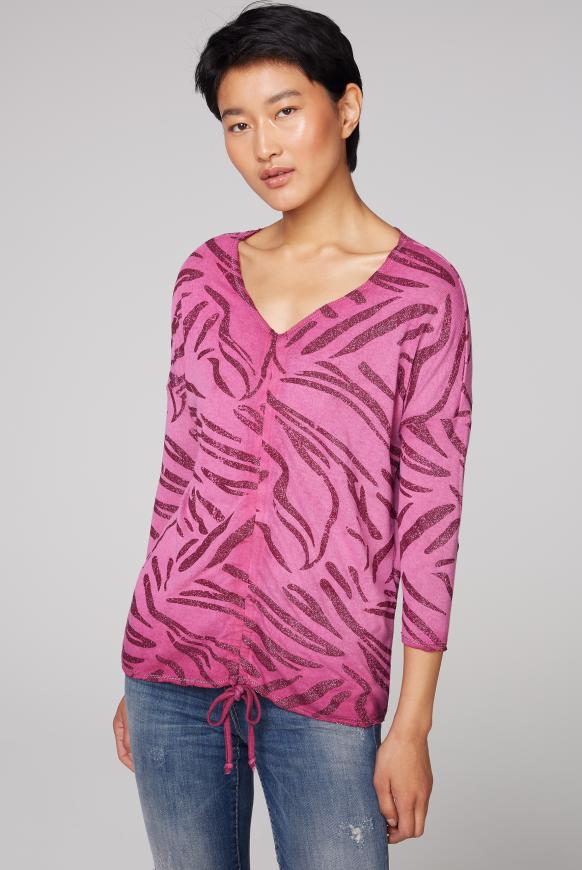 Shirt mit Raffung und All Over Glitter Print