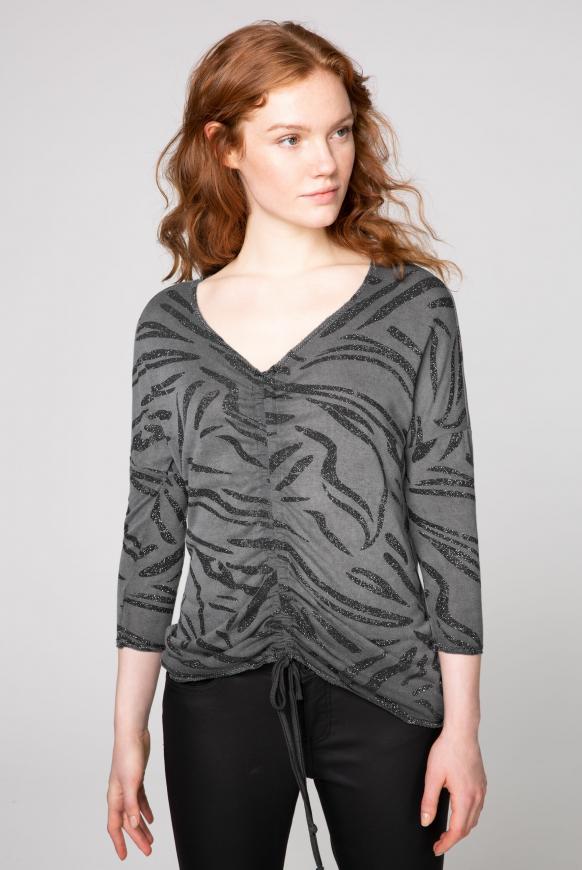 Shirt mit Raffung und All Over Glitter Print
