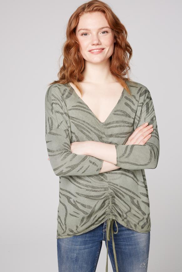 Shirt mit Raffung und All Over Glitter Print
