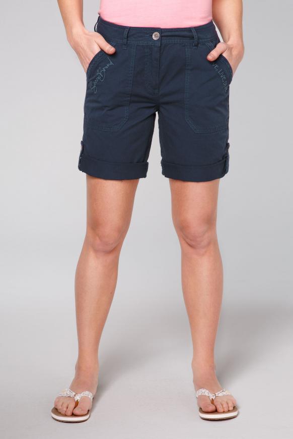 Shorts mit Spitzenborte und Stickereien blue navy