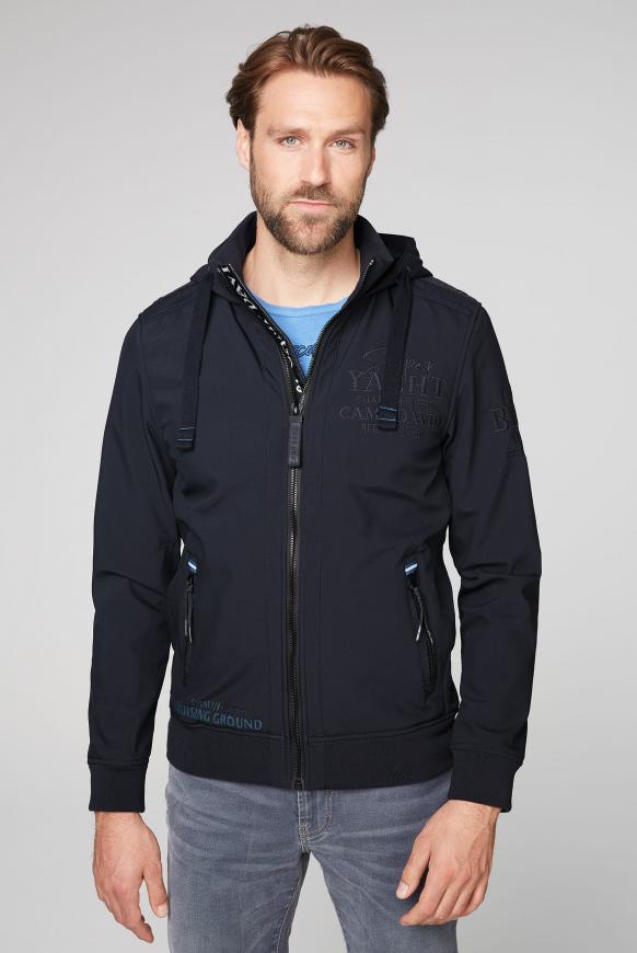 Softshelljacke mit Kapuze und Rücken-Print