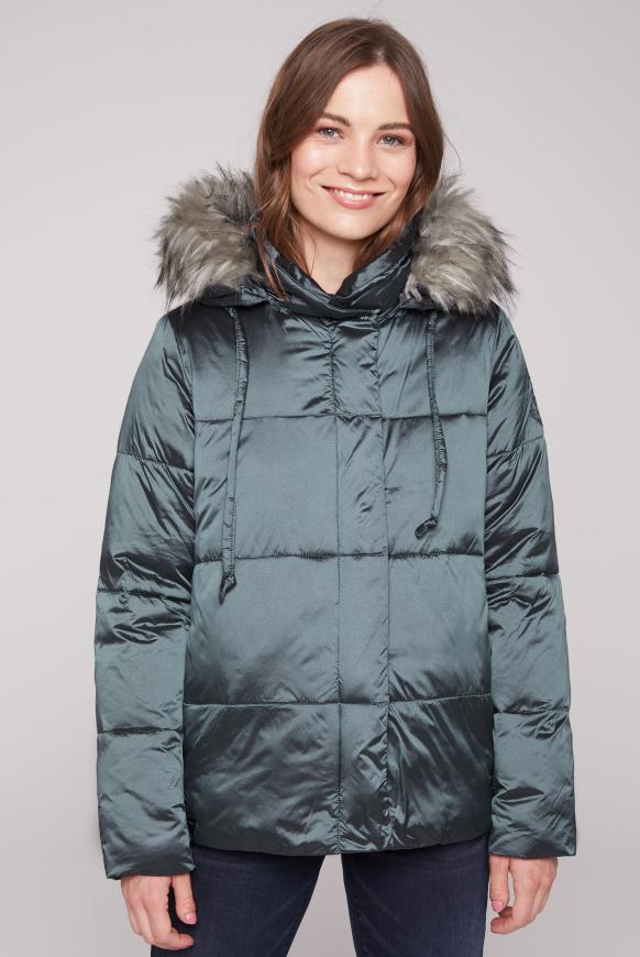 Steppjacke mit Kapuze und Kunstfellkragen